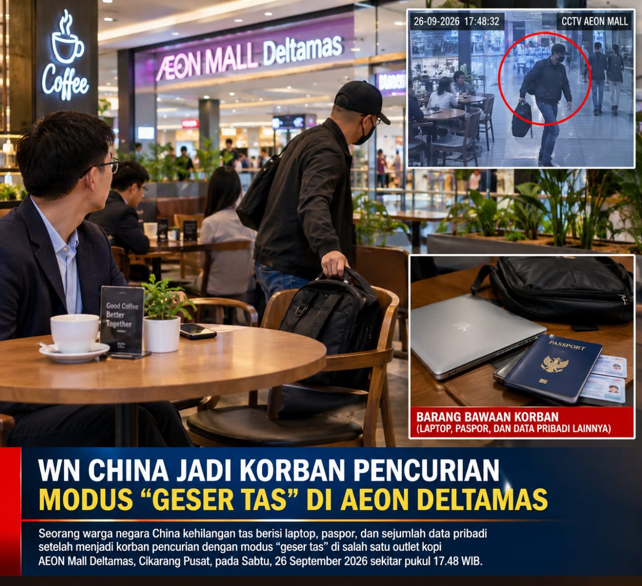 Modus “Geser Tas” di AEON Deltamas, WN China Jadi Korban — CCTV Jadi Bukti